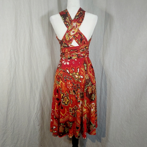 Von Vonni red & gold tropical print transformer dress, O/S (up to 10-12) - Picture 8 of 12